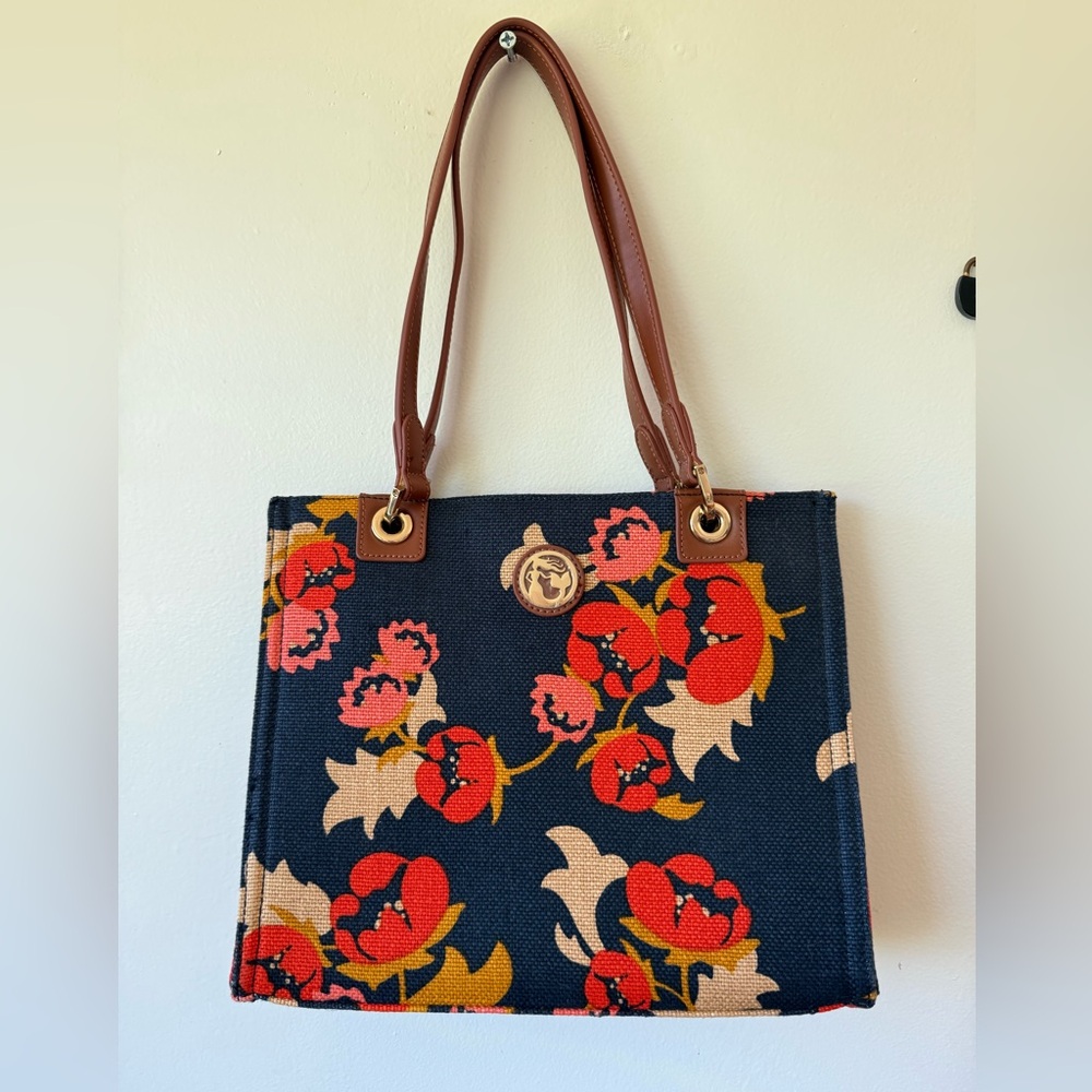 NEW Spartina 449 Leather Linen Shoulder Tote Bag Purse floral